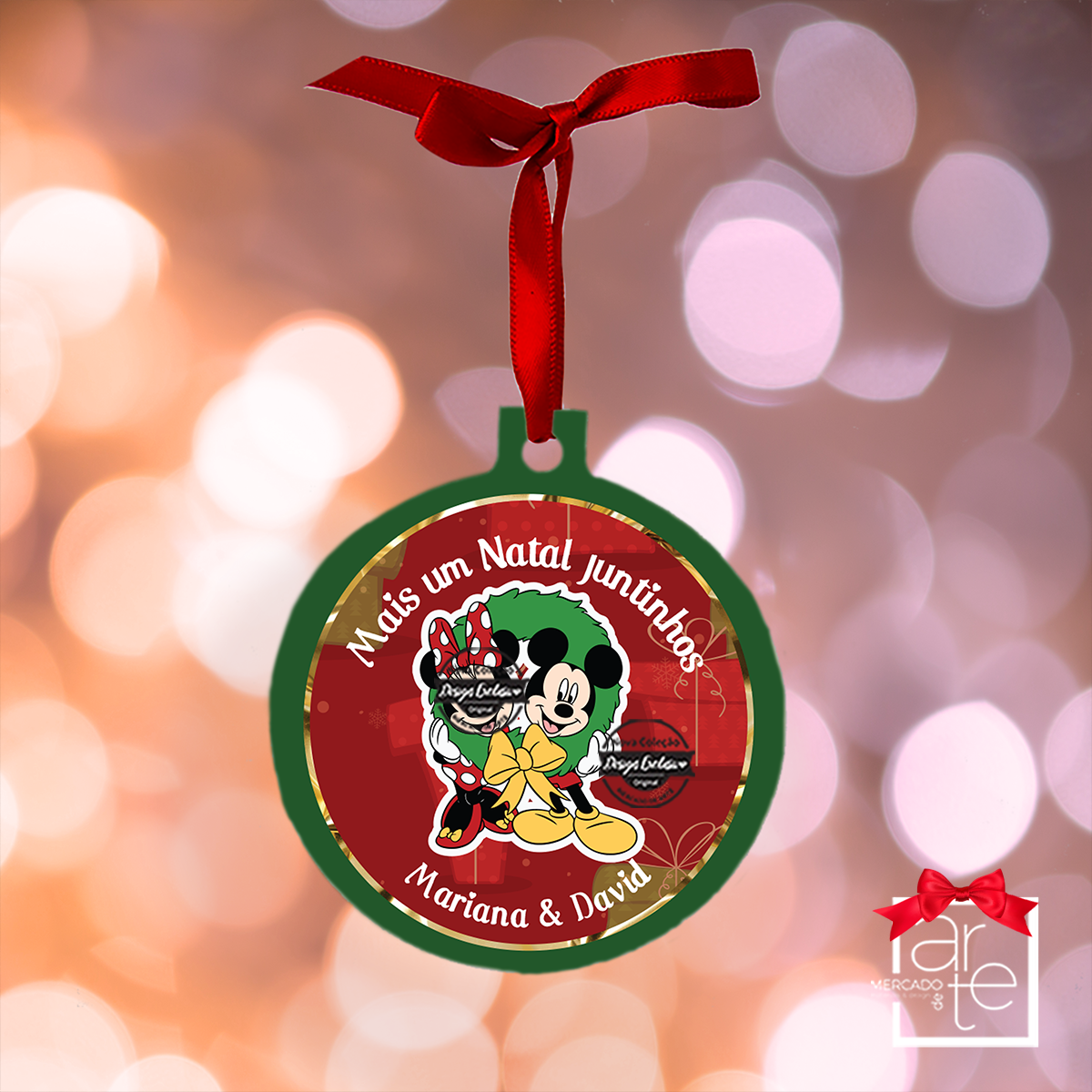 Bola de natal Minnie e Mickey "Natal Juntinhos"