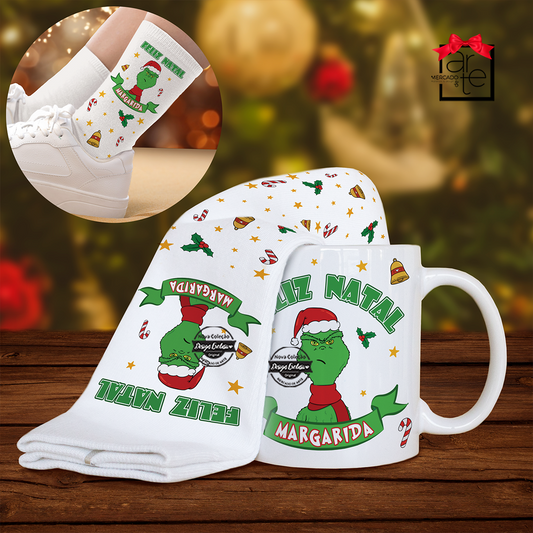 Caneca + meias de Natal "Grinch"