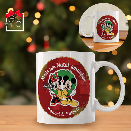 Caneca Natal Minnie e Minnie "Natal juntinhos"