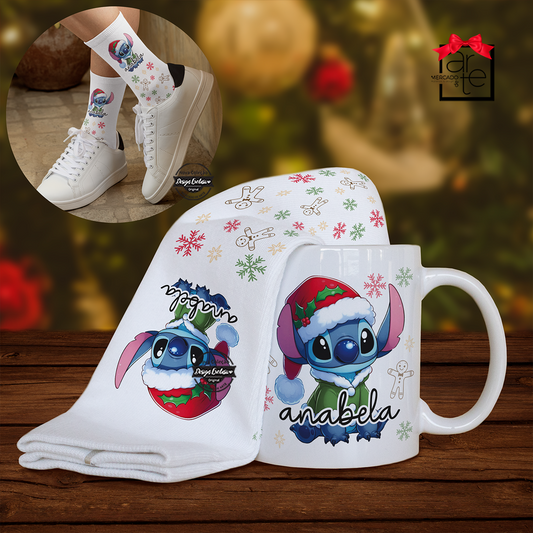 Caneca + meias de Natal "Stitch"