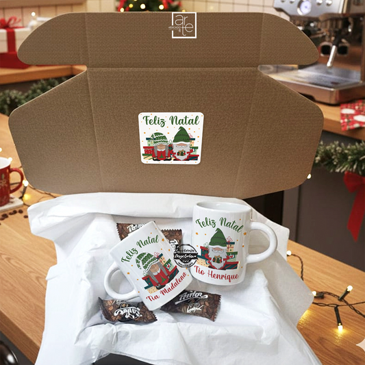 Kit chávenas de café gnomos "Feliz Natal"