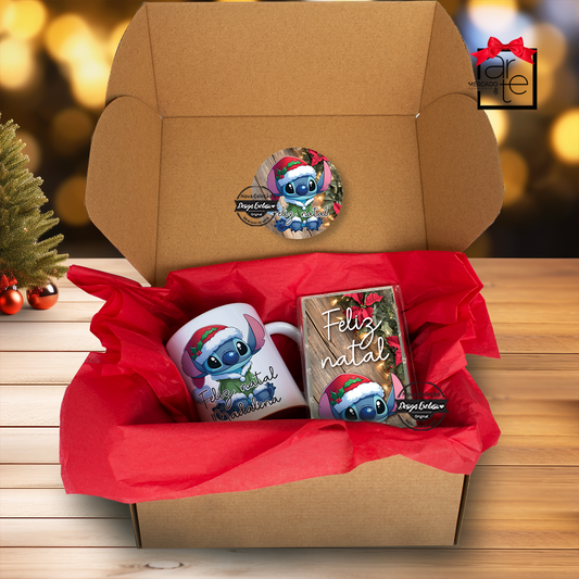 Kit caneca e chocolate "Feliz Natal Stitch"