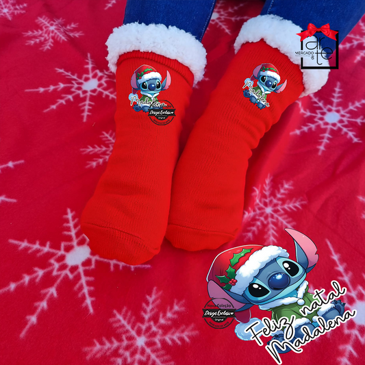 Conjunto manta + meias Stitch "Feliz Natal"