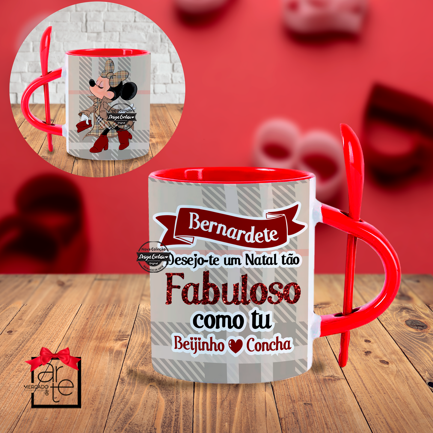 Caneca com colher "Minnie chique" Natal fabuloso