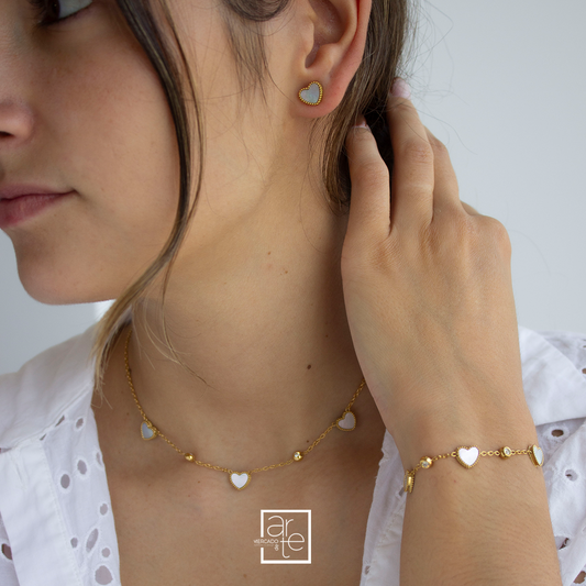 Conjunto corações madrepérola