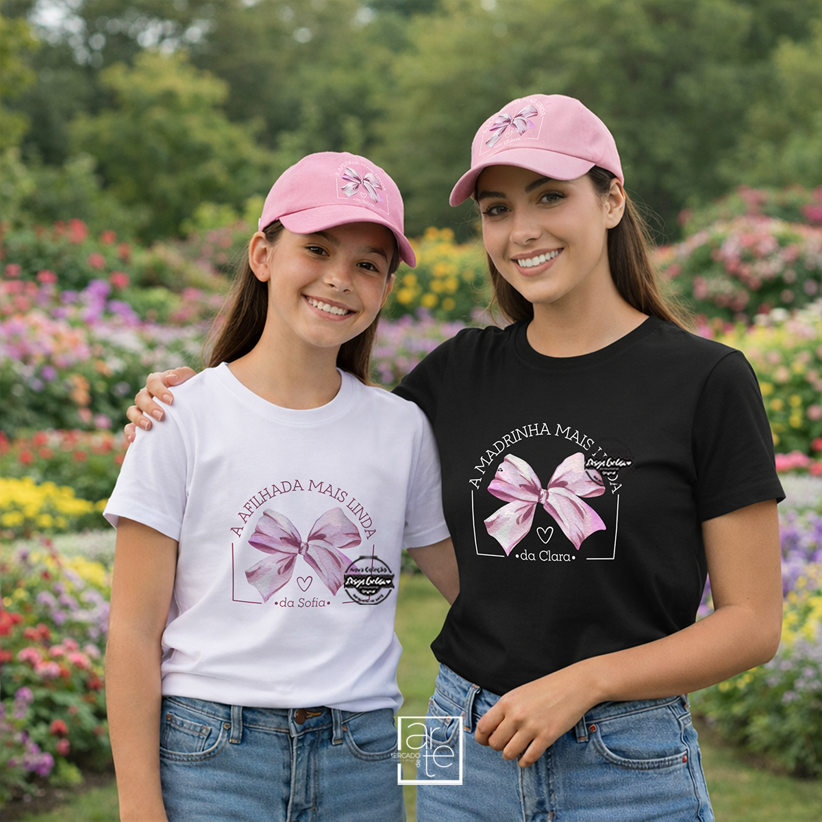 Conjunto t-shirt e boné laço "Madrinha/Afilhada"