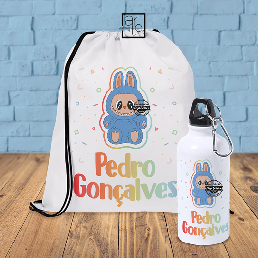 Conjunto mochila e garrafa "Labubu"