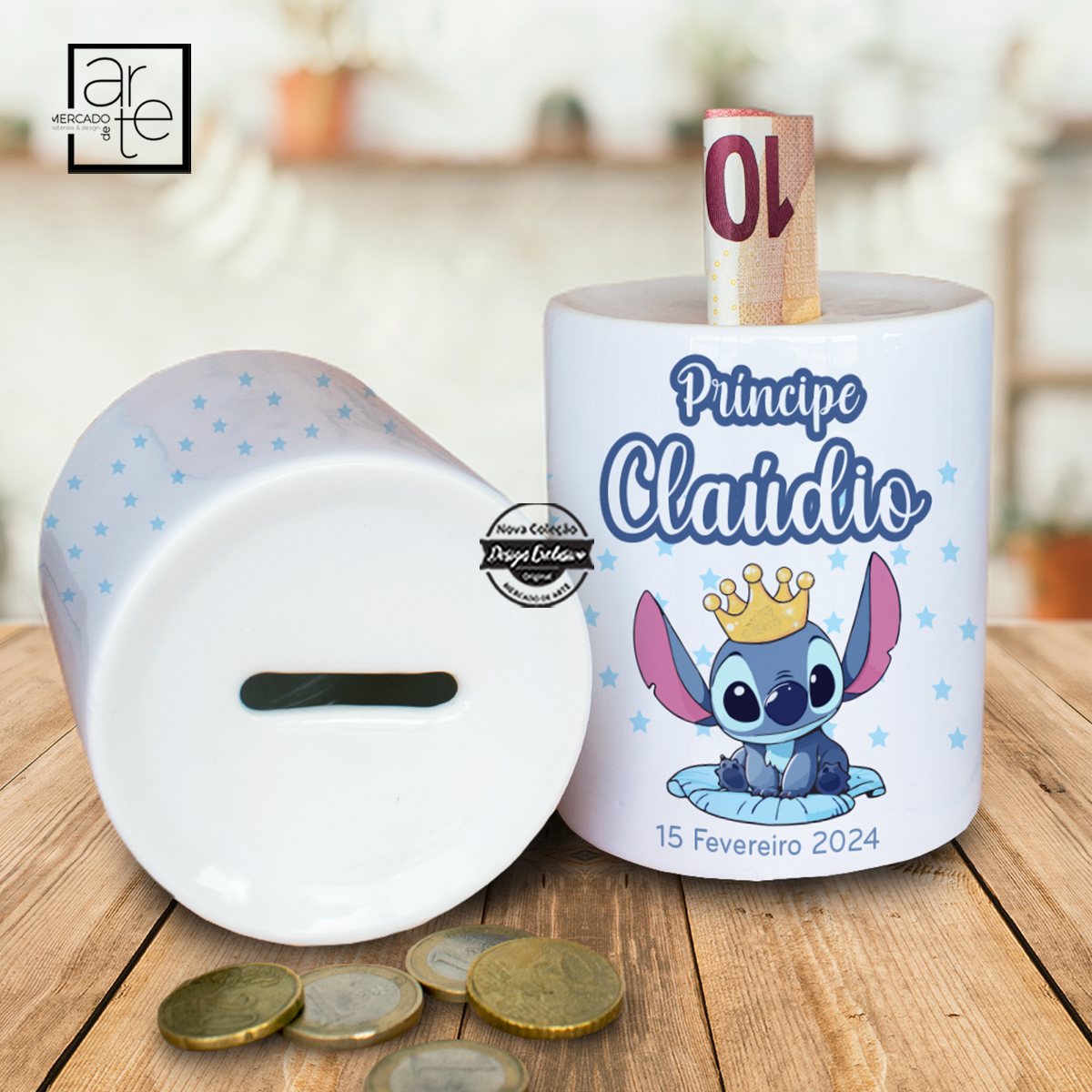 Mealheiro Stitch "Nome e data"