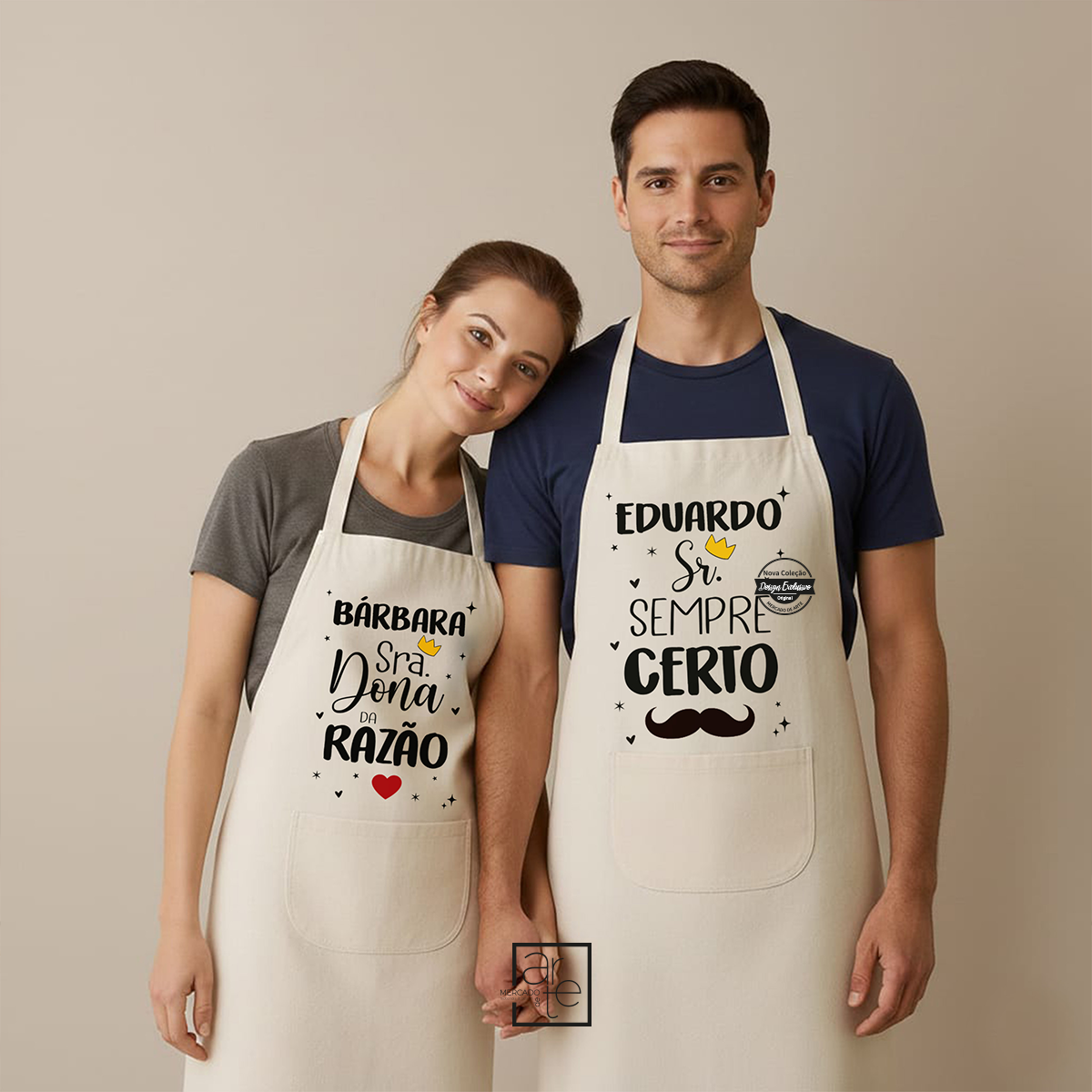 Conjunto de aventais "Sr. Sempre Certo" + "Sra. Dona da Razão"