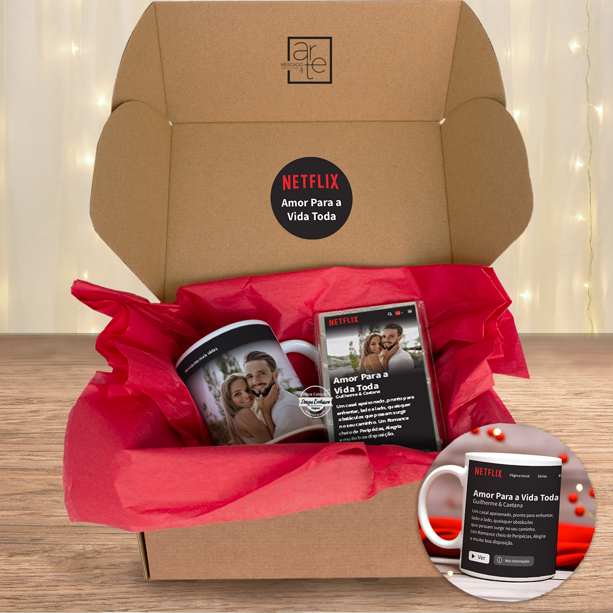 Kit caneca e chocolate "Netflix"