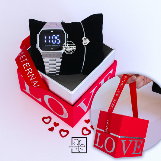 Relógio e pulseira ajustável coração "Love"