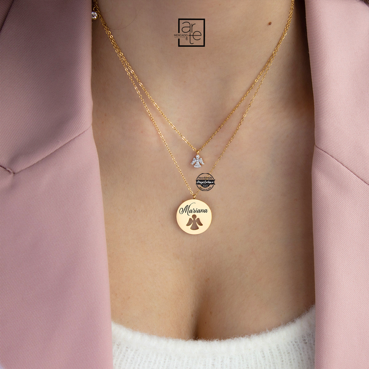 Fio duplo anjo strass "Nome"