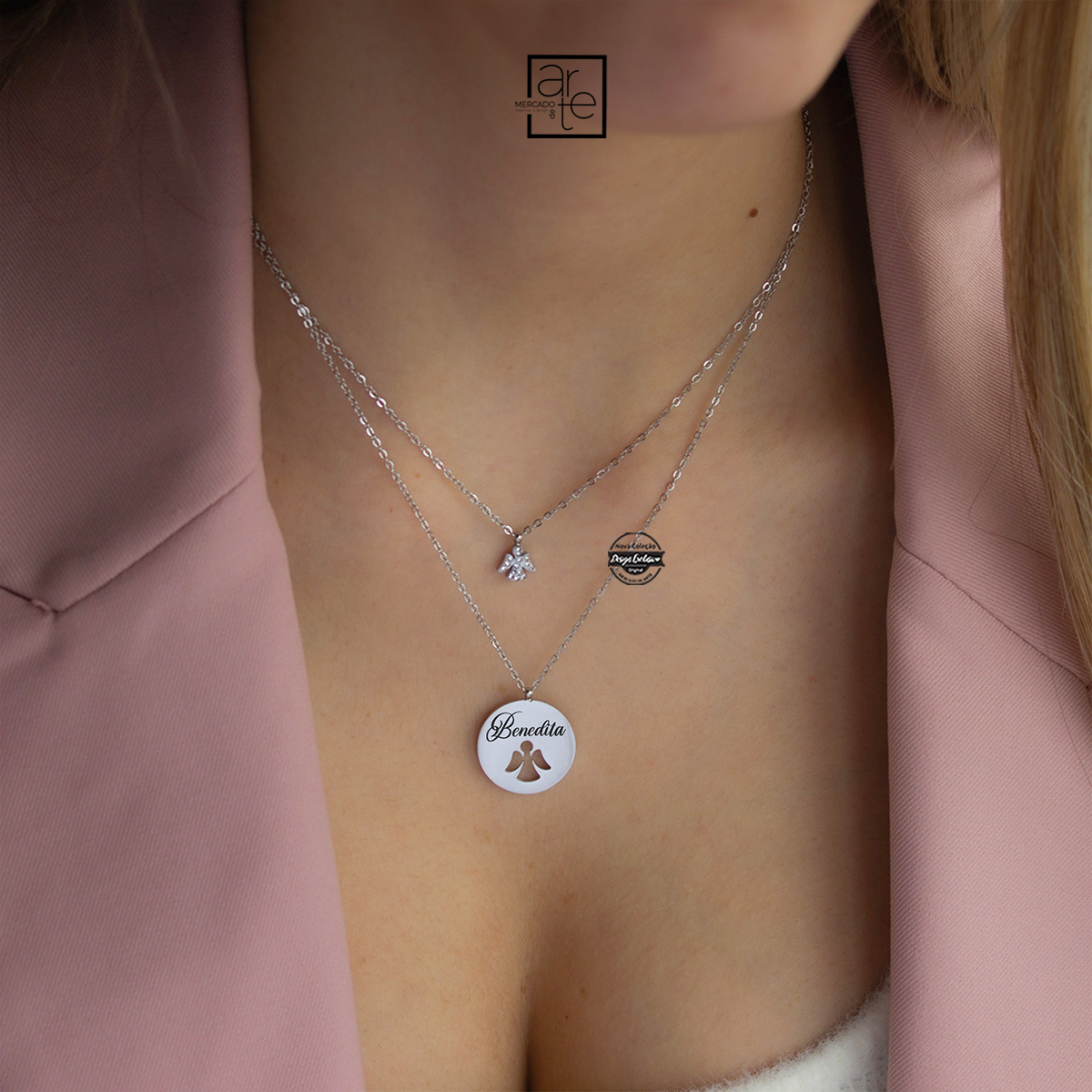 Fio duplo anjo strass "Nome"