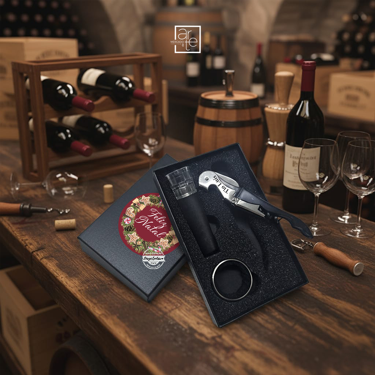 Conjunto de vinho "Feliz Natal"