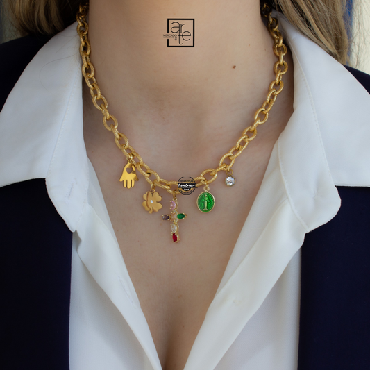 Fio cruz zircónias coloridas "Amuletos"