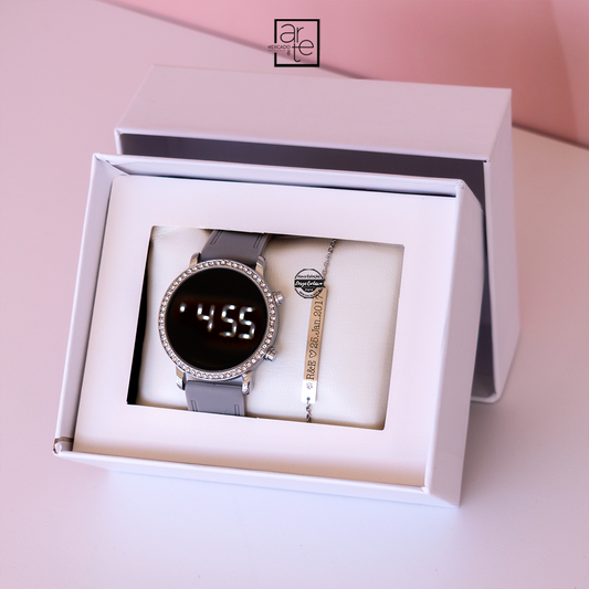 Conjunto relógio digital e pulseira personalizada