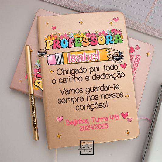 Bloco e caneta lápis escolas "Obrigada..."