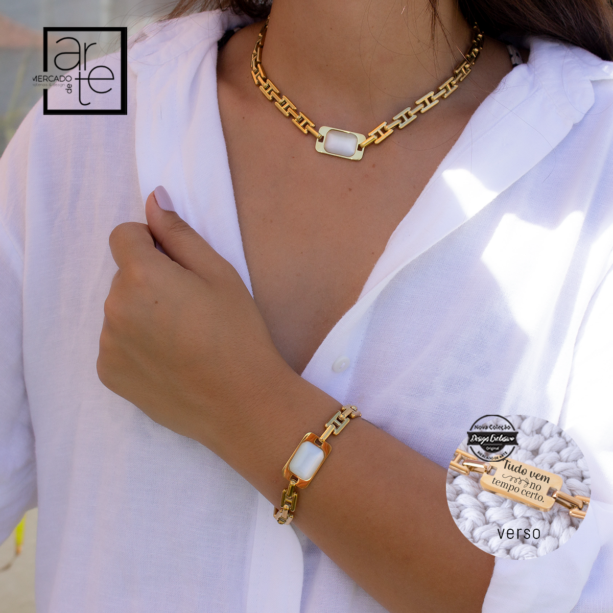 Conjunto fio e/ou pulseira "Tudo vem ....no tempo certo"