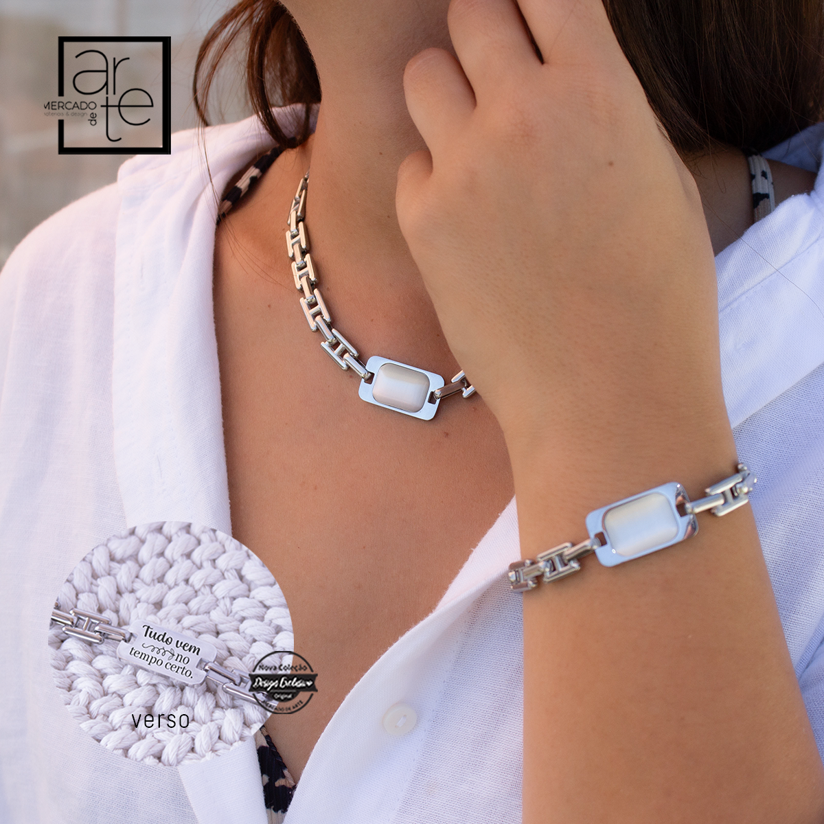 Conjunto fio e/ou pulseira "Tudo vem ....no tempo certo"