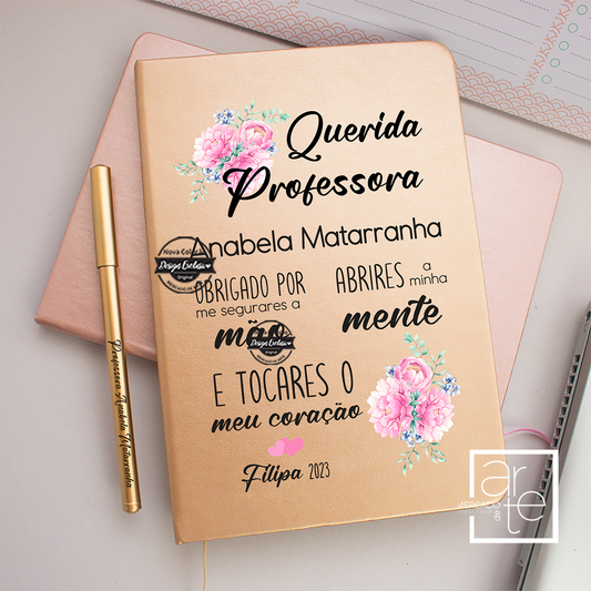 Conjunto bloco e caneta "Querida professora"