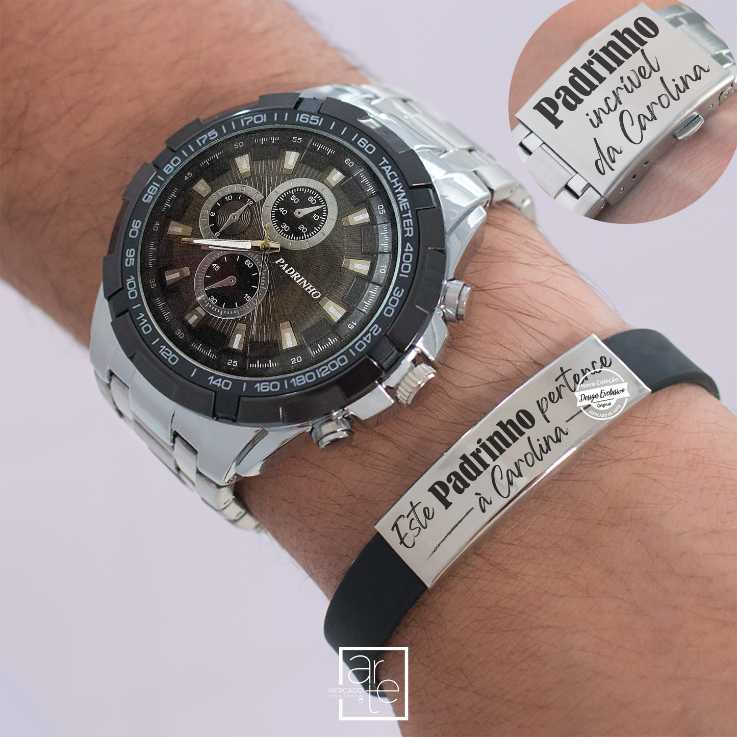 Conjunto relógio e pulseira "Este padrinho pertence a..."