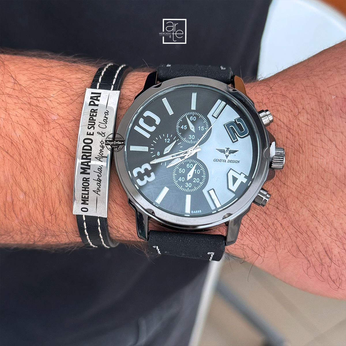 Conjunto relógio e pulseira "Melhor marido e super pai"