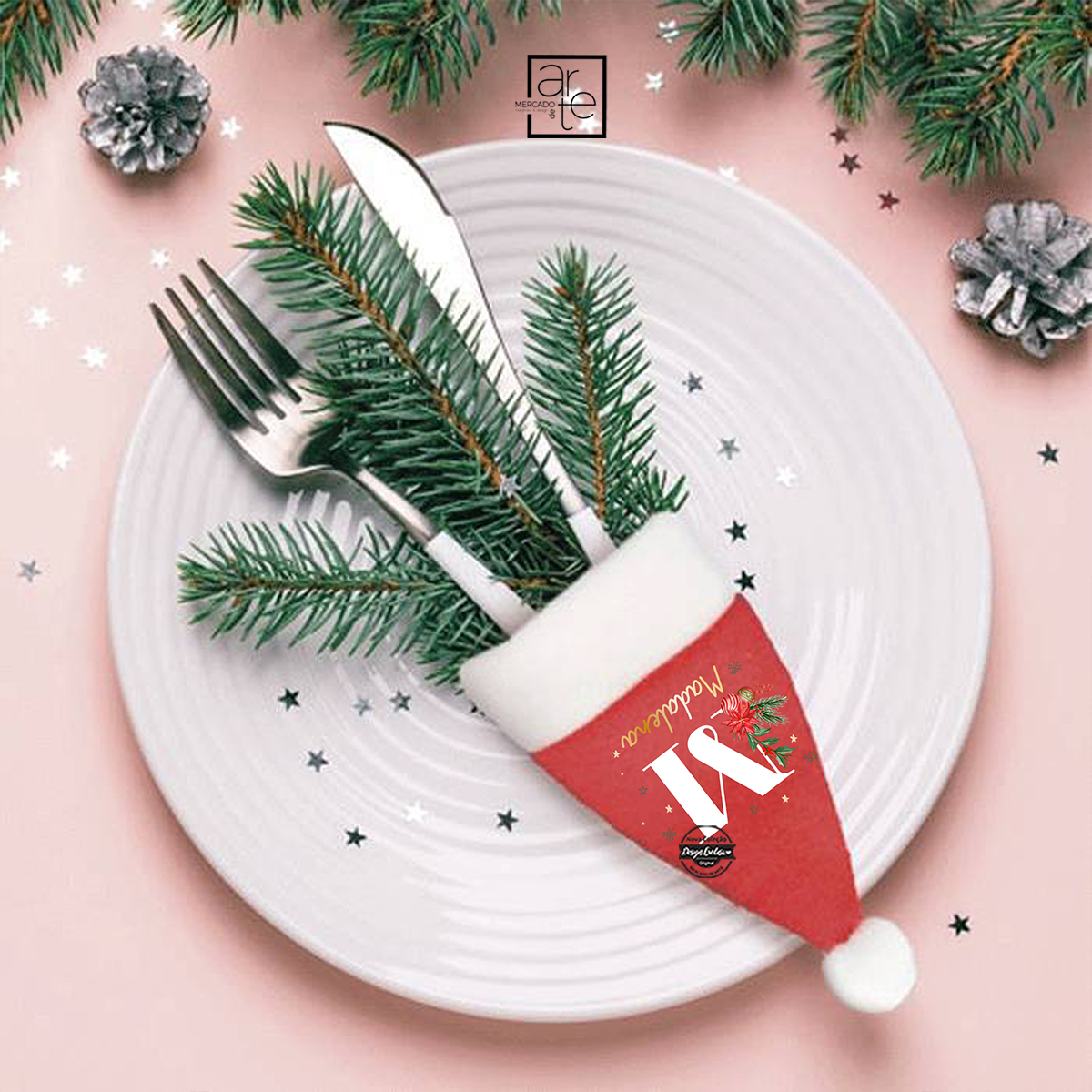 Chapéu de natal para talheres "Inicial"