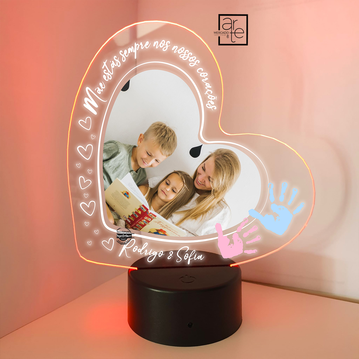 Moldura Led coração "Mãe"
