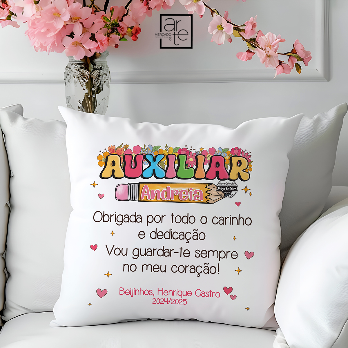 Almofada lápis escolas "Obrigada..."