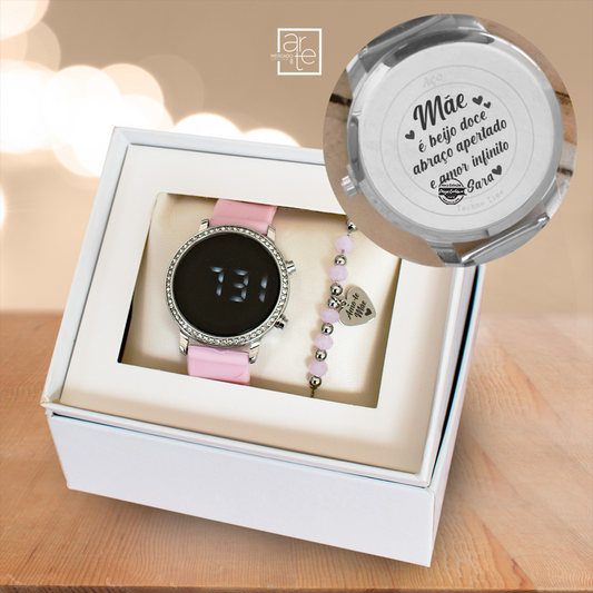 Conjunto relógio e pulseira "Mãe é..."