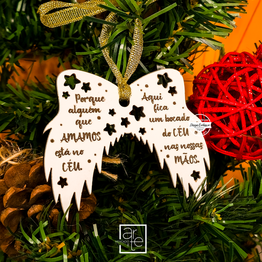 Pendente de Natal asas "Porque alguém que amamos..."