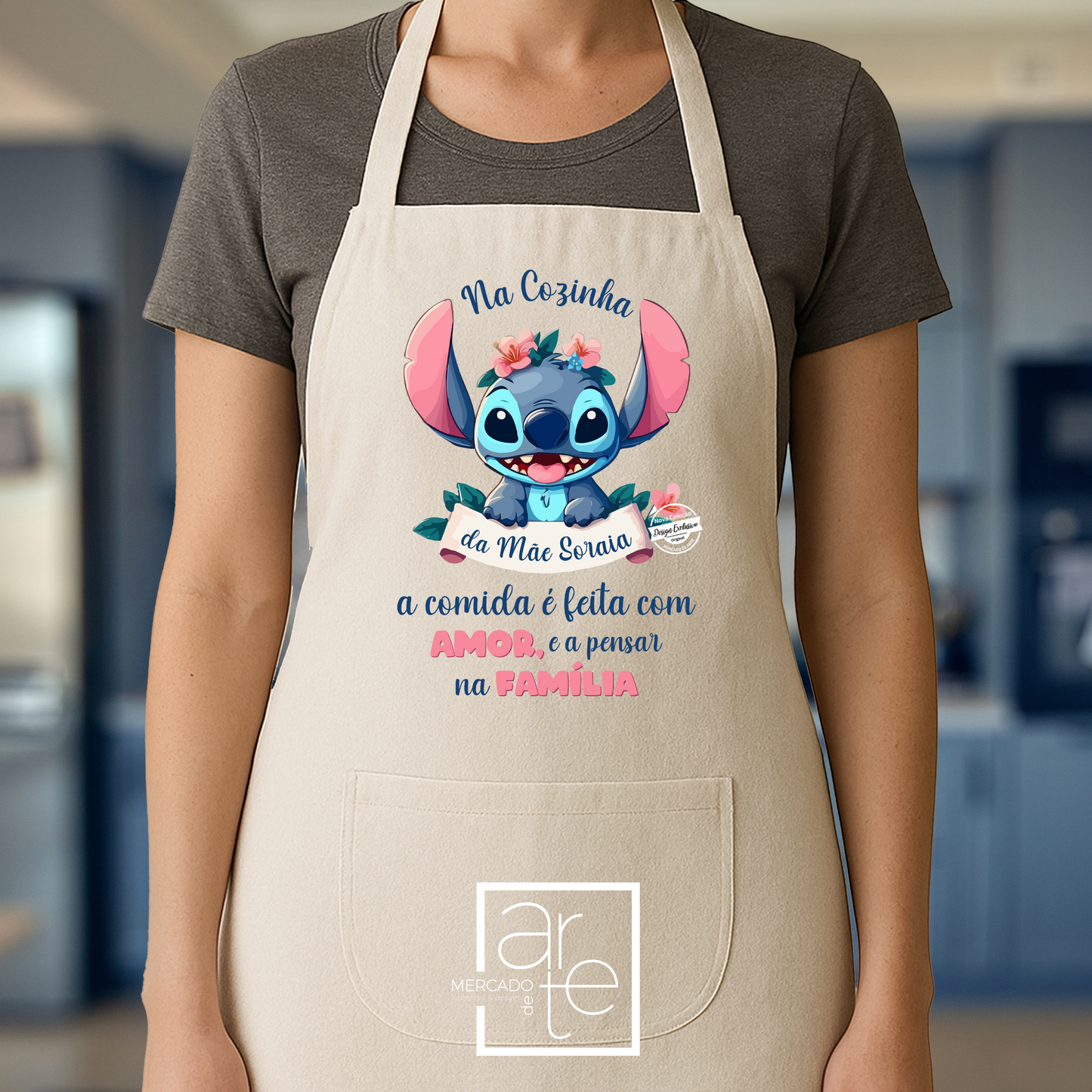 Conjunto de luva / pega de cozinha e Avental "Stitch"