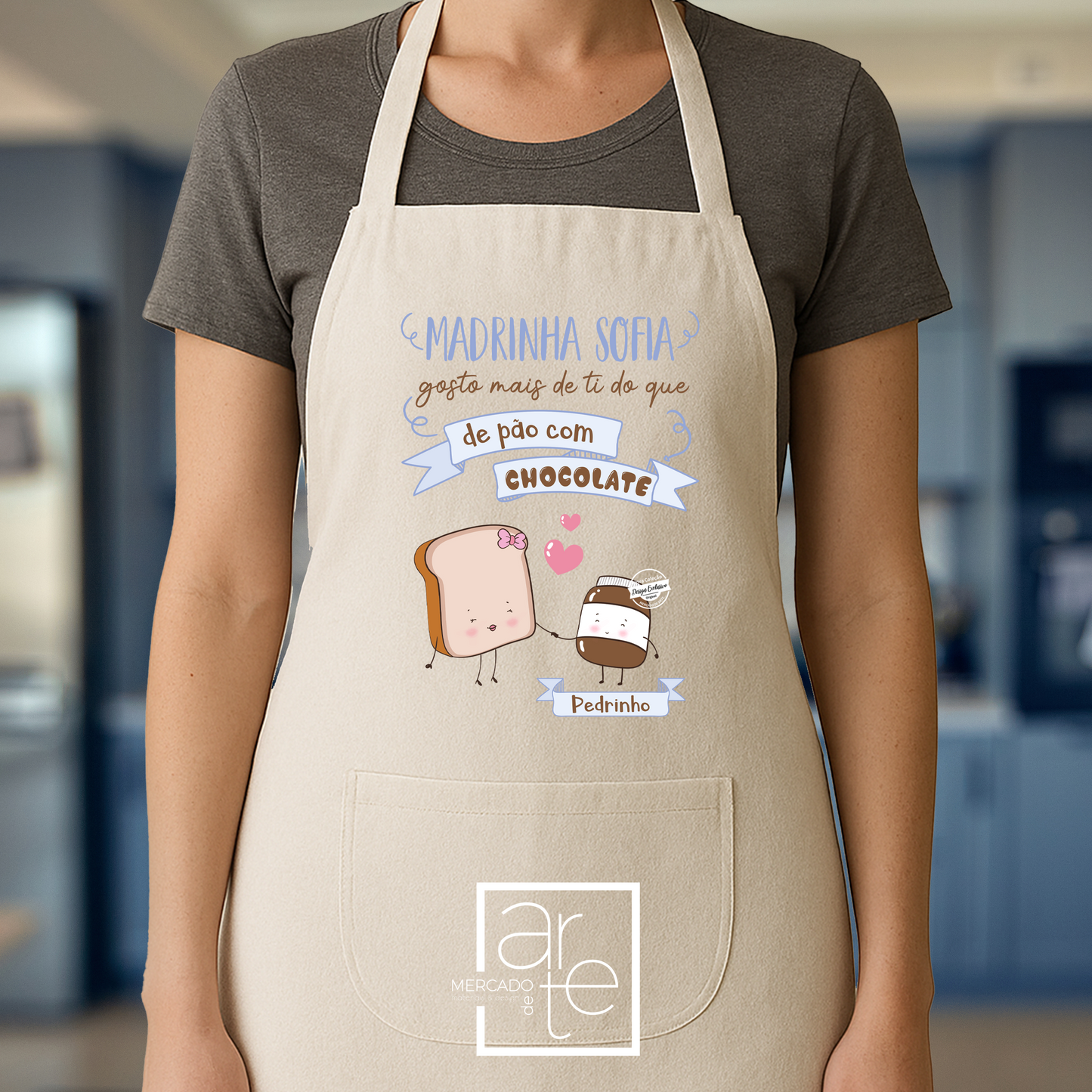 Avental " Madrinha gosto mais de ti do que pão com chocolate"