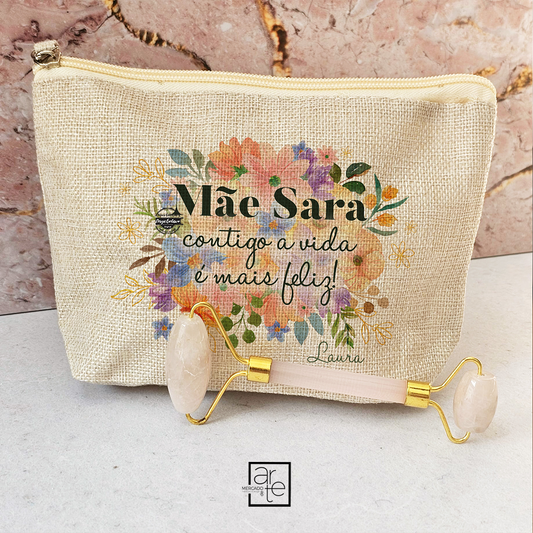 Bolsa c/rolo facial de pedra natural "Mãe contigo a vida..."