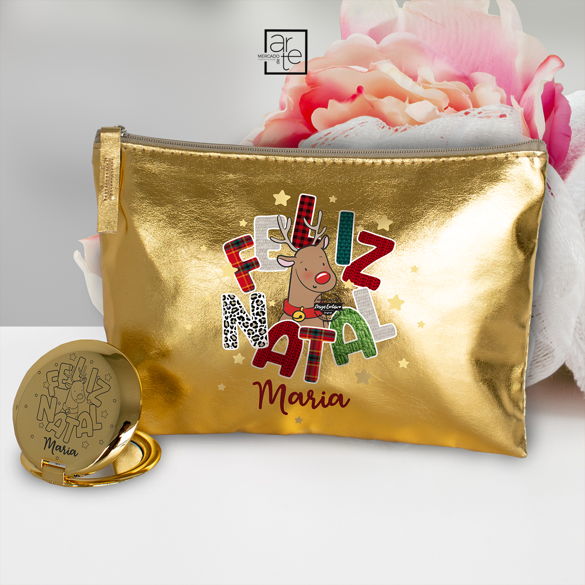 Bolsa com espelho rena "Feliz Natal"