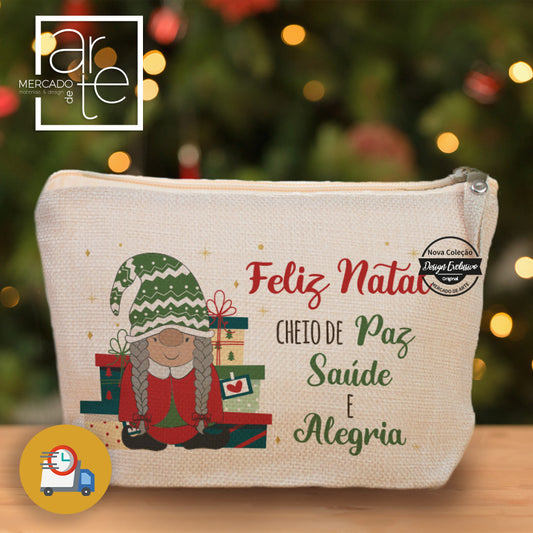 PRESENTE EXPRESSO - Bolsa de linho gnoma "Feliz Natal"