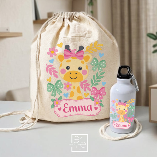 Conjunto Saco mochila e/ou garrafa 400ml "Girafofa"
