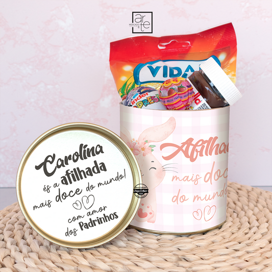 Caixa cilindro com doces coelhinhos "Feliz Páscoa"