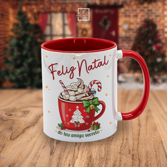 Caneca interior vermelho Natal "Amigo secreto"