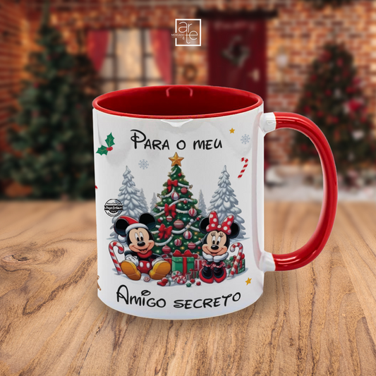 Caneca interior vermelho Natal "Mickey e minnie"