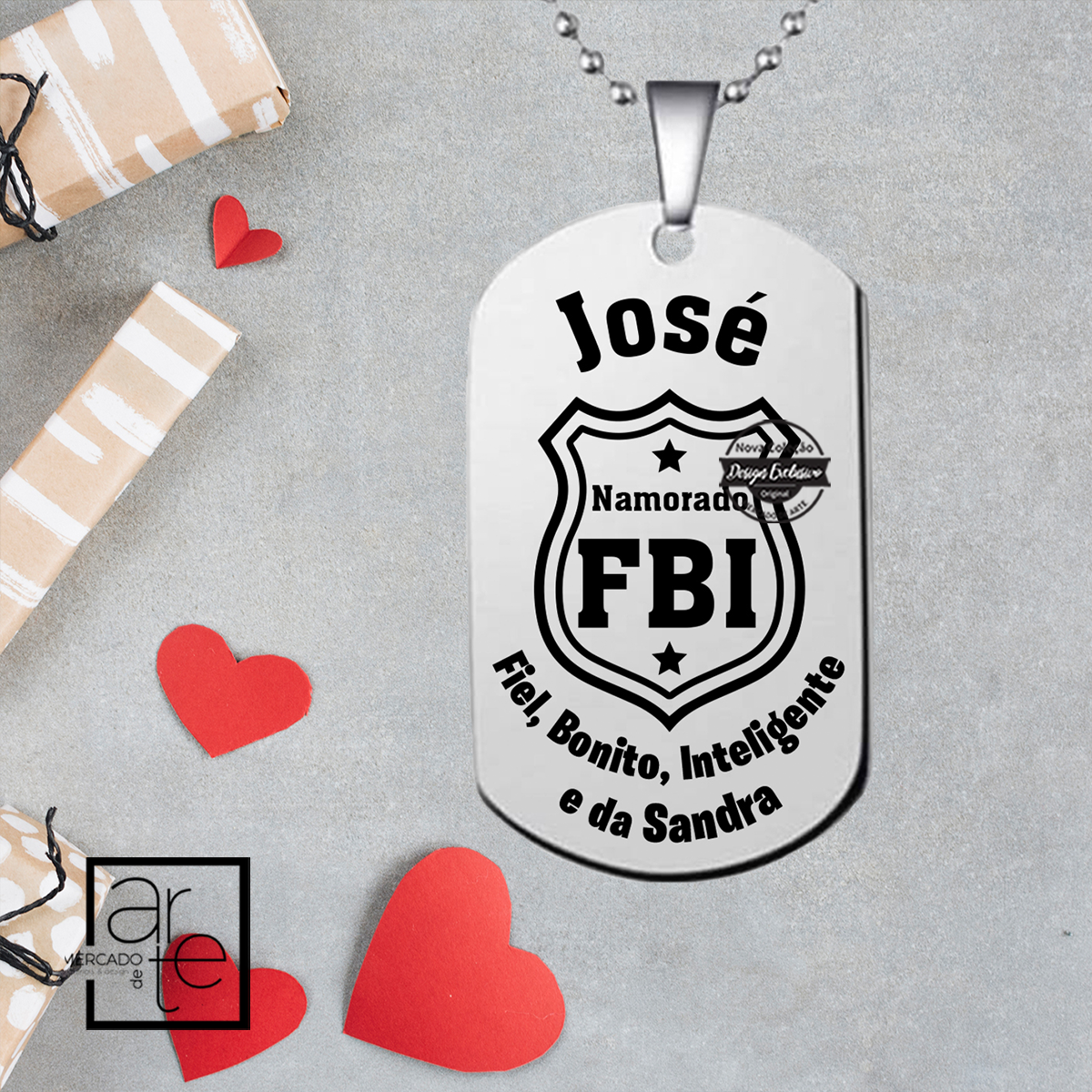 Nova coleção FBI!  Surpreenda a sua cara metade com a sua coleção preferida!  fio chapa militar "Namorado FBI fiel, bonito e inteligente!". Personalize com os adjetivos que desejar.  REF: MA-NAM462  Material Aço inóx. 