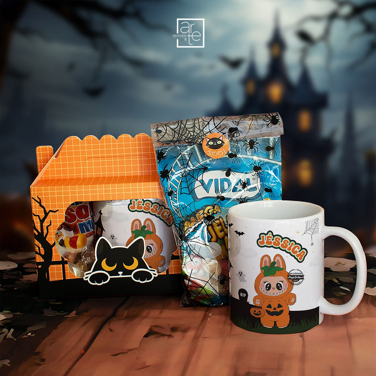 Caixa gato "Labubu Halloween"