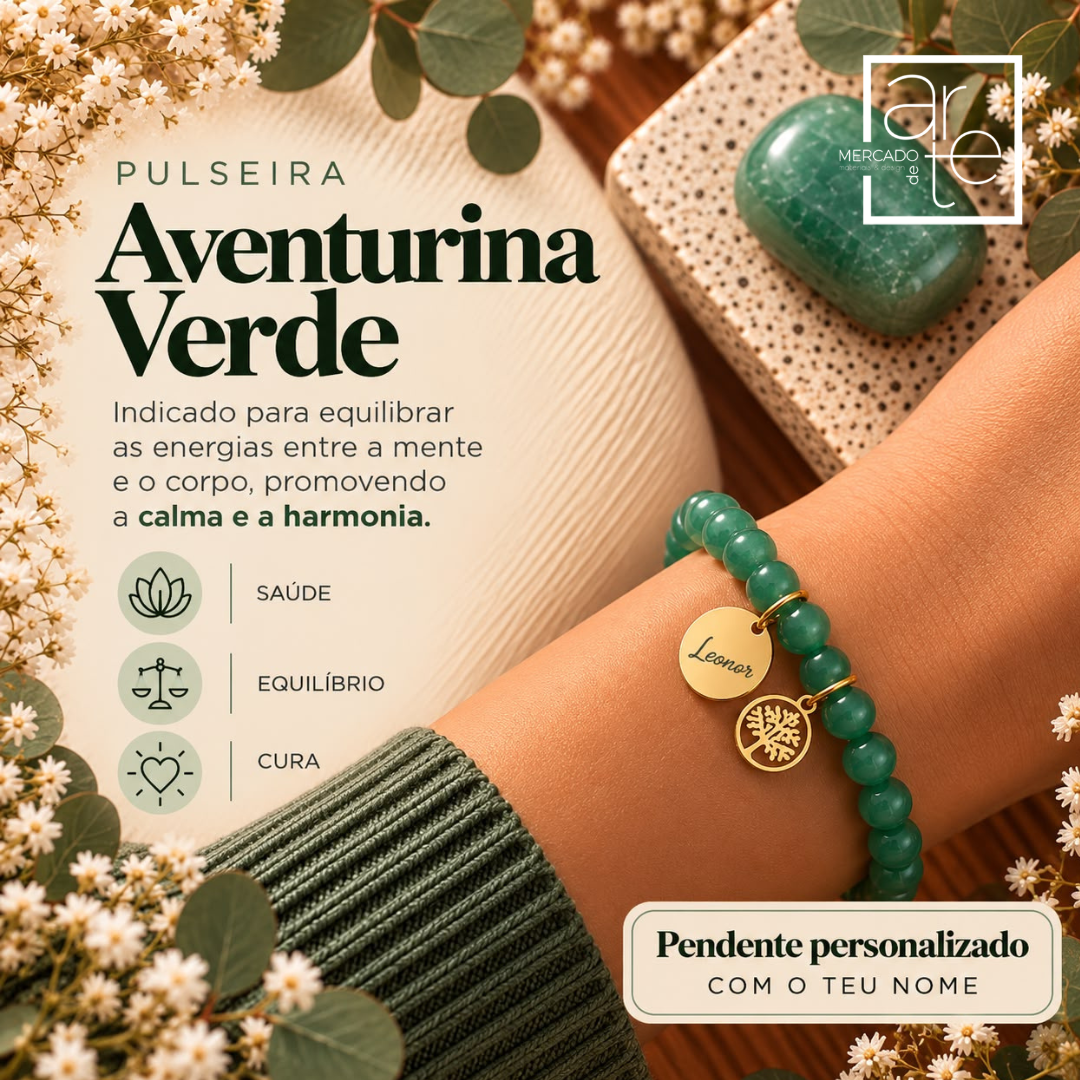 Pulseira "Aventurina Verde" – Equilíbrio, Saúde e Cura