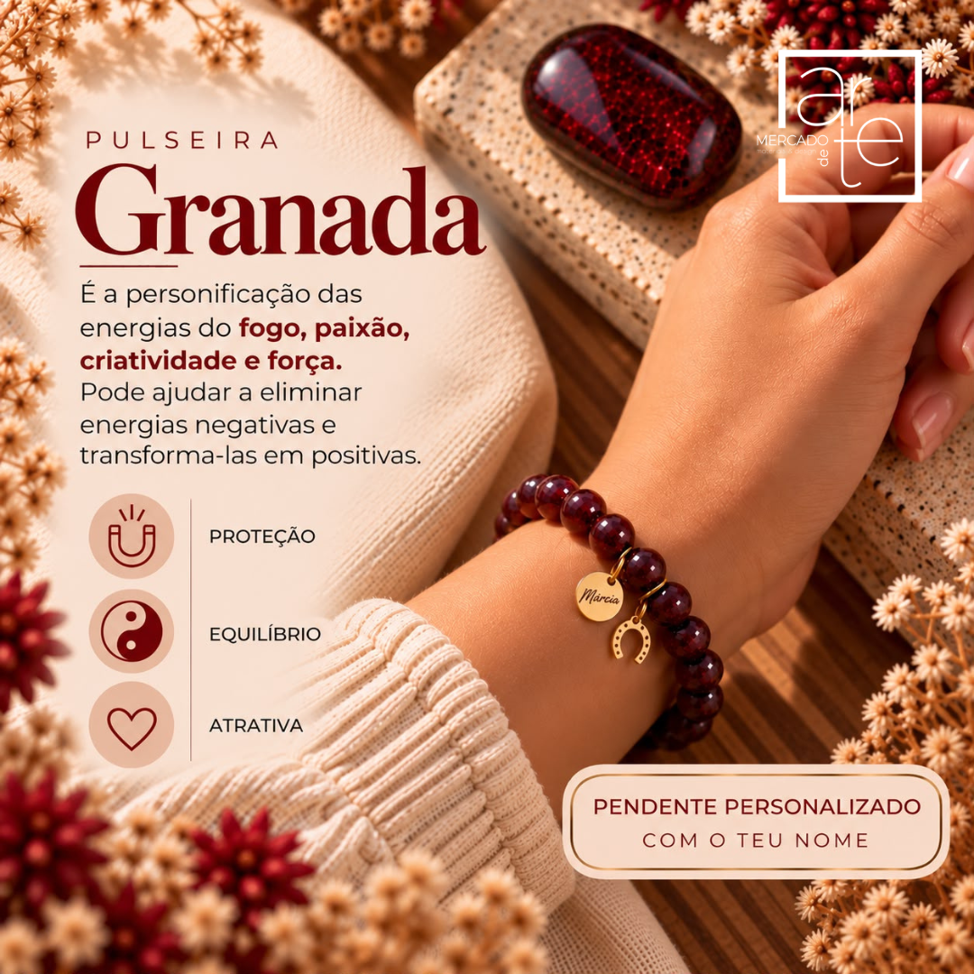 Pulseira "Granada" – Proteção, Equilíbrio e Atração