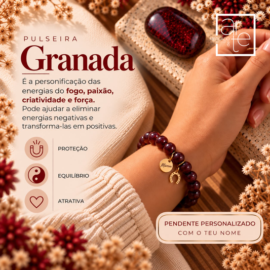 Pulseira "Granada" – Proteção, Equilíbrio e Atração