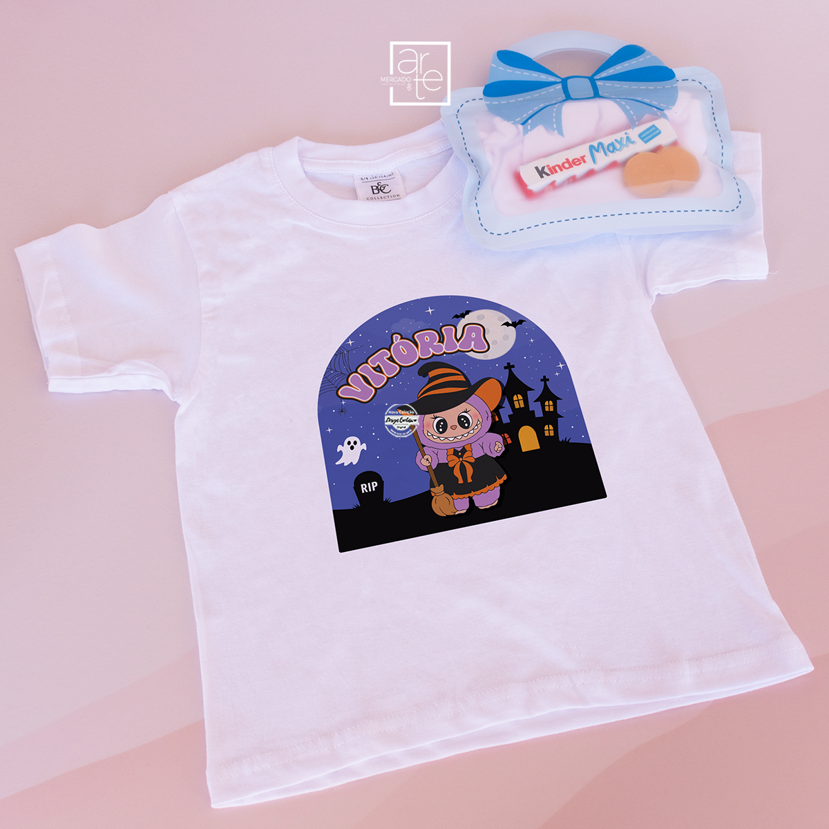 T-shirt com saco doces "Labubu Halloween"