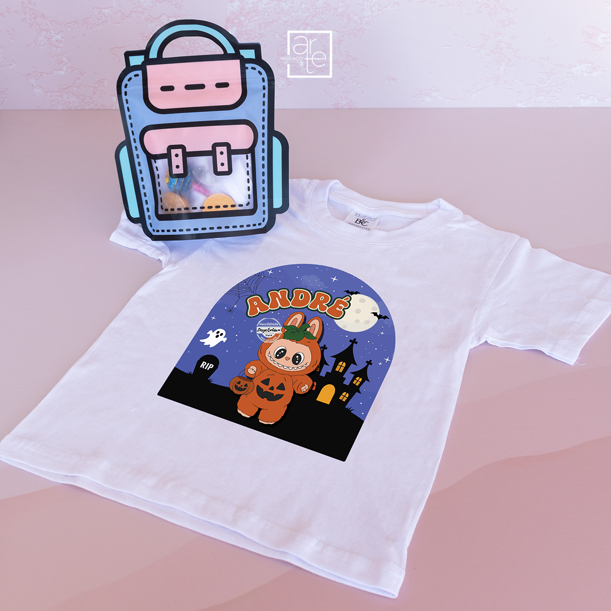 T-shirt com saco mochila doces "Labubu Halloween"