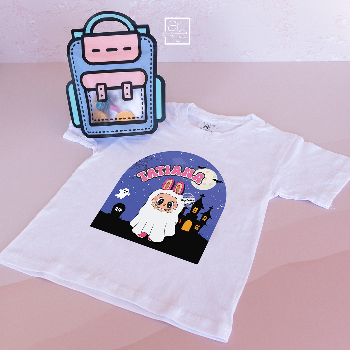 T-shirt com saco mochila doces "Labubu Halloween"