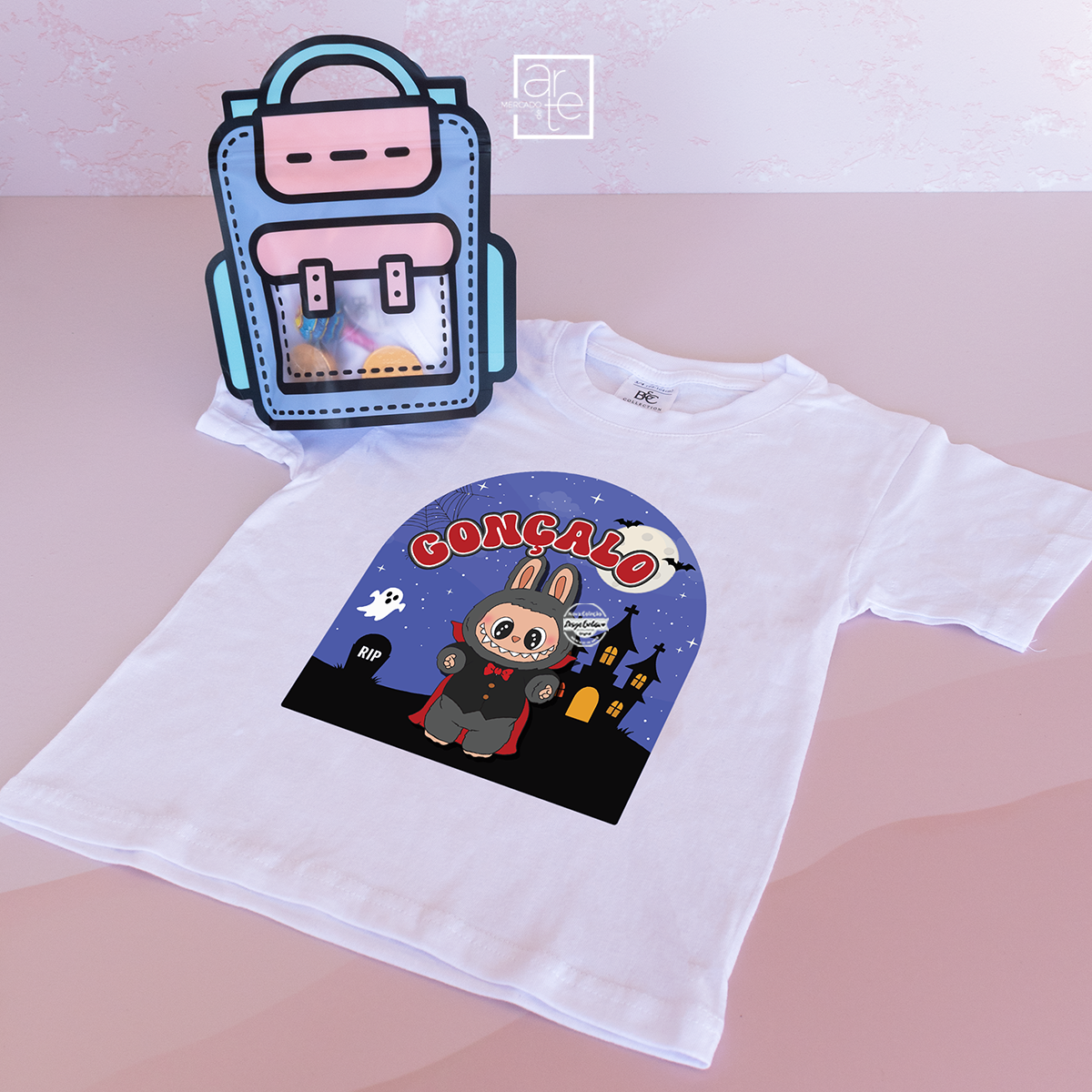 T-shirt com saco mochila doces "Labubu Halloween"