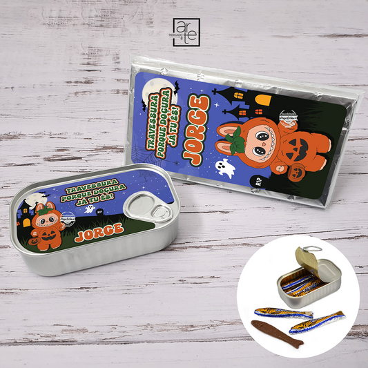 Lata de sardinhas de chocolate e/ou tablete de chocolate "Labubu Halloween"